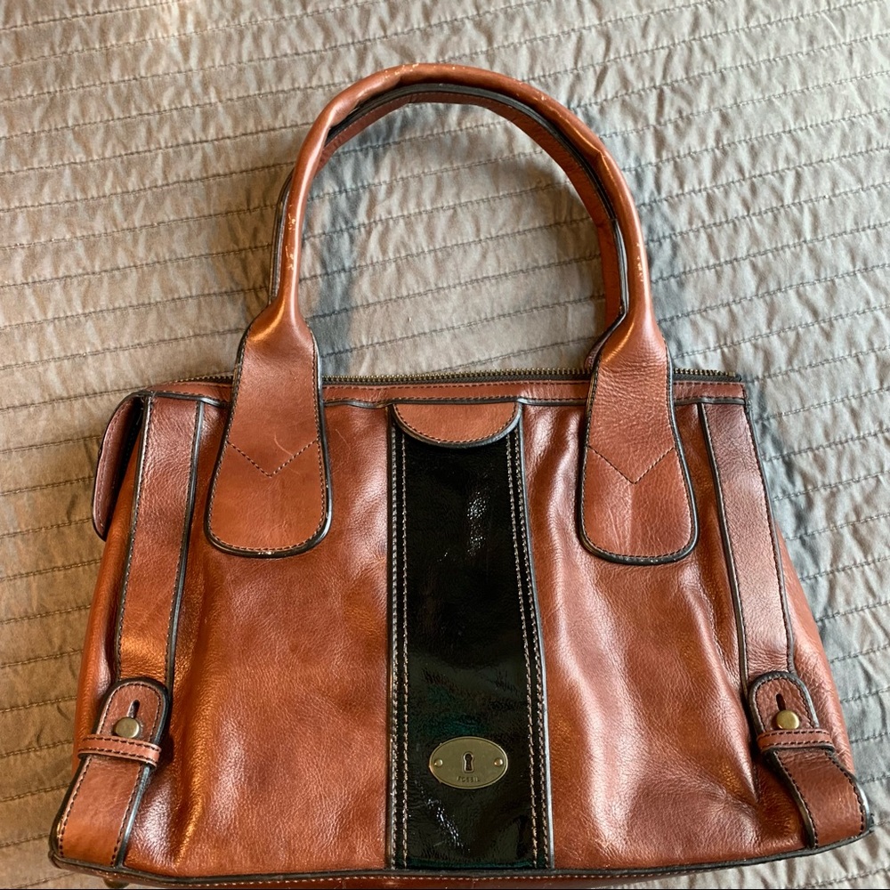 Fossil Brown & Black Leather Bag